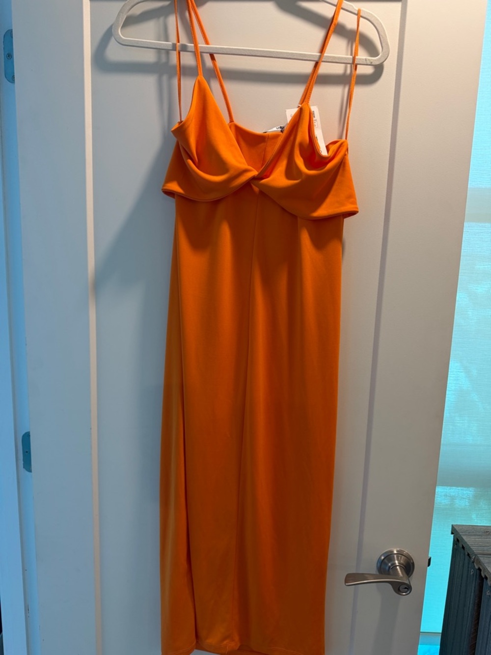 Zara Bright Orange Spaghetti-Strap Midi Dress